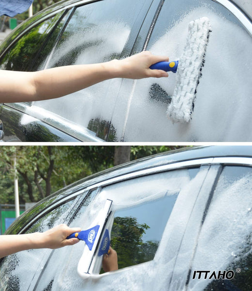 2-in-1 Window Squeegee & Microfiber Scrubber with Long Extension Pole –  ITTAHO