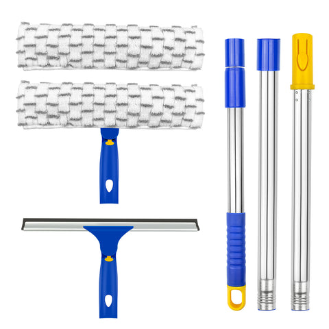 ITTAHO Window Cleaner Tool,10" Squeegee & 11" Microfiber Pad with Pole