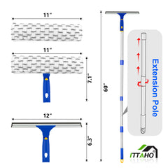 ITTAHO Window Cleaner Tool,10" squeeze GEE & 11" Microfiber Pad with Pole