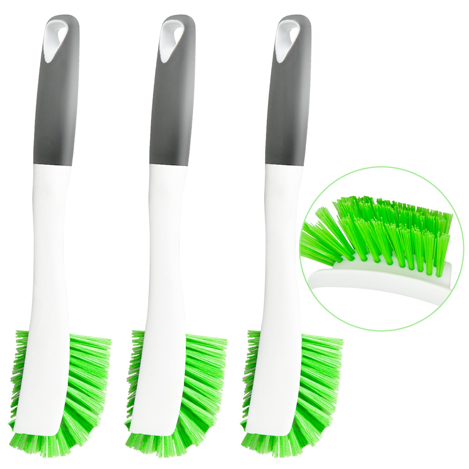 2 Pack Dish Brush with Handle, Household Kitchen Scrub Brushes for Cleaning, Dish Scrubber with Stiff Bristles for Pots, Pans, Sink
