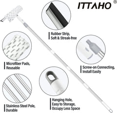 ITTAHO Double Sided Window Cleaner Squeegee with 53 Long Handle Poles